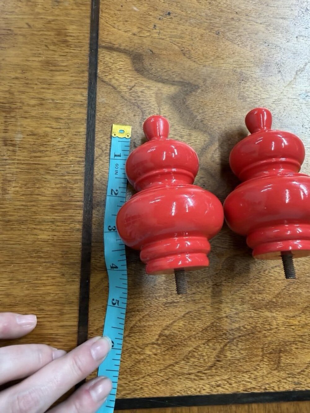 Vtg 2000s Pottery Barn Drapery Rod Finials Set of 2 Glossy Red Modern Colorful - Picture 5 of 5